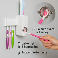 Automatinis dantų pastos dozatorius su šepetėlių laikikliu – tvarka ir higiena kiekvieną dieną