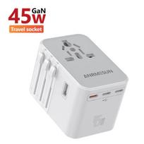 Universalus kištukas, kelioninis adapteris, baltas, su greitu įkrovimu, 45W, Juoda