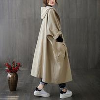 Women's Oversized Cotton Windbreaker Hooded Long Trench Coat Streetwear Coat For Women OneSize chaki