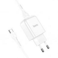 PTC Hoco 230 V adapter to USB A 2.1 A + USB type-C laidas baltas N2