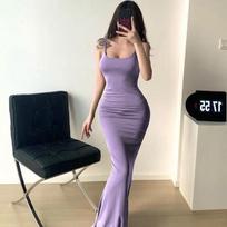 Spicy Girl Summer 2025 Slimming One-Shoulder Elastic Sling Dress Medium violetinė