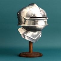 Gothic Sallet Helmet 18ga Steel Bevor, LARP Knight Armor