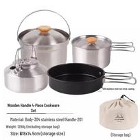 CLS Outdoor 4-Piece Stainless Steel Camping Cookware Set with Non-Stick Frying Pan and Soup Pot.