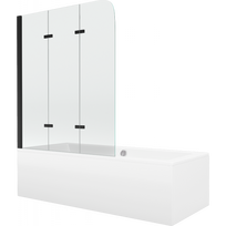 Mexen Cube stačiakampė vonia 180 x 80 cm su apdaila ir 3 dalių paravanu 120 cm, skaidrus, juodas - 550518080X9012037000