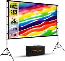 "Towond" projektoriaus ekranas su trikoju, 120 colių nešiojamas vidaus lauko projektoriaus ekranas, nesiraukšlėjantis galinis priekinis 16:9 HD sulankstomas projekcinis ekranas su krepšiu namams, kiemui, teatrui, vakarams