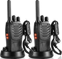 "Walkie Talkie PMR446" profesionali radijo stotelė be licencijos, 16 kanalų, itin didelio nuotolio, "Walkie Talkie" su VOX laisvų rankų funkcija, ausinės ir USB įkroviklis (juoda, 1 pora)