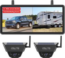 AUTO-VOX 2 magnetinės saulės atbulinės eigos kameros su belaidžiu vaizdo registratoriumi 7,2 colių AHD 1080P ekranas: Įkraunama atbulinės eigos kamerų sistema nameliams ant ratų, kemperiams, sunkvežimiams, priekaboms