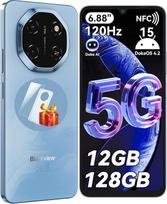 Blackview Shark 6 AI 5G mobilusis telefonas be sutarties, 6,88 colių 120 Hz "Android" 15 išmanusis telefonas 5G be sutarties, 12GB + 128GB / 2TB TF 5000mAh ir 18W, 16MP + 8MP Dual 5G SIM mobilieji telefonai / pirštų atspaudai