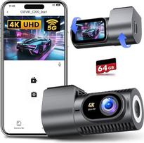 CIEVIE Dash Cam Automobilinė priekinė 4K, 1,5 colio IPS ekranas, 5G WiFi ir 64GB kortelė, 360° pasukama mini prietaisų skydelio kamera, automobilinė kamera su WDR naktiniu matymu, 24/7 parkavimo stebėjimas, G jutiklis, įrašymas kilpa, 170° plotis