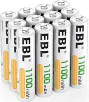 EBL baterija AAA 1100 mAh, 12 vnt. - NI-MH tipo įkraunamos AAA baterijos su mažu savaiminiu išsikrovimu
