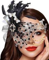 IYOU Moterų maskarado kaukė Plunksnų kaukė Sidabro karnavalo kaukės Venecijos Prom kostiumas Kamuolys Metalinė akių kaukė moterims ir mergaitėms