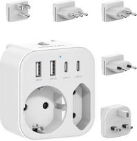 Kelioninis adapteris visame pasaulyje, tarptautinis kištukinis lizdas, universalus kelioninis kištukas su USB C, kelioninis adapteris JAV, JK, Europai, Italijai, Šveicarijai (5 kištukai)