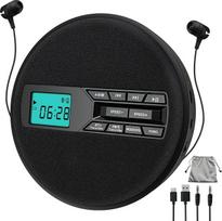 Nešiojamas CD grotuvas su dviem garsiakalbiais | Anti-Shock, USB/AUX, LCD ekranas | 5 ekvalaizerio režimai, A-B kartojimas, 10 greičių | Mobilus muzikos grotuvas, juodos spalvos