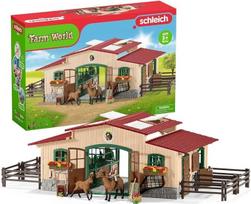 schleich 42195 "Farm World" arklidė su žirgais ir priedais, 96 dalių arklidės žaidimų rinkinys su 2 x Schleich žirgų figūrėlėmis, 1 x raitelio figūrėle ir daugybe priedų, žaislas vaikams nuo 3 metų