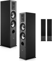 VEVOR stovinčių garsiakalbių poros 3 kanalų sistema su 3/4" ir 1" garsiakalbiu, dviem 5,25" žemų dažnių garsiakalbiais, 145 W maksimali galia, 70 Hz-20 kHz dažnių diapazonas, MDF korpusas, skirtas namų garso aparatūrai
