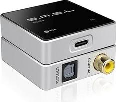 "SMSL PO100 2024" 192 kHz USB optinio garso adapteris, "XMOS XU316" C tipo USB SPDIF optinio koaksialinio signalo keitiklis, nešiojamasis skaitmeninis analoginis keitiklis telefonui / asmeniniam kompiuteriui (sidabrinis)