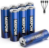 MXPOW įkraunamos baterijos AA ličio USB-C 1,5 V 3400 mWh ličio baterija AA, 8 greitojo įkrovimo USB baterijų pakuotė su 4 in 1 įkrovimo kabeliu 1500 ciklų