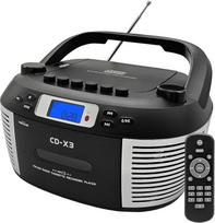 Nešiojamasis CD ir kasečių grotuvas su nuotolinio valdymo pulteliu - FM/AM radijas, USB atkūrimas, "Bluetooth" garsiakalbis, įrašymo funkcija, maitinimas iš tinklo arba baterijos (pritaikytas vyresnio amžiaus žmonėms)