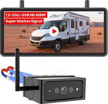 "Auto-Vox" belaidė magnetinė atbulinės eigos kamera su 7,2 colių 1080P padalytu ekranu, dviguba antena stabiliam signalo perdavimui, IP69K atsparumas vandeniui, naktinis matymas, rinkinys nameliams ant ratų, sunkvežimiams