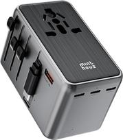 "Minthouz" kelioninis adapteris visame pasaulyje, GaN III PD 70 W universalus kelioninis kištukas su 4 USB C ir 1 USB A, tarptautinis kištukinis lizdas su ilginamuoju kabeliu, universalus adapteris Jungtinei Karalystei, JAV, Japonijai, Kinijai (P70W-C)
