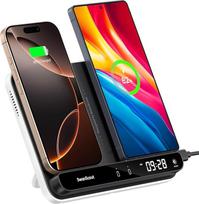"SwanScout" 30 W indukcinė įkrovimo stotelė 2 telefonams, skirta "iPhone"/"Samsung"/"Google", dviguba belaidė įkrovimo stotelė "iPhone 16-8", "Galaxy S25-S10/Z Flip", "Pixel 9-3", "SwanScout 504", belaidis įkroviklis 2