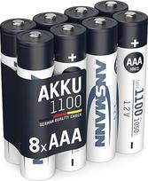 ANSMANN AAA tipo baterijos 1100 mAh Pakuotė iš 8 (min. 1050 mAh) NiMH 1,2 V - mikro AAA baterijos, įkraunamos, didelės talpos, skirtos dideliems energijos poreikiams, iš anksto įkrautos ir paruoštos naudoti, itin patvarios