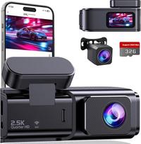 Automobilio priekinė galinė vaizdo kamera 2.5K + 1080P, "Dash Cam" su "WiFi", 32GB kortele, dviguba automobilio kamera su 170° plačiu kampu, "Super Night Vision", automobilio kamera su parkavimo stebėjimu, G jutikliu, programėlės valdymu, įrašymu kilpa