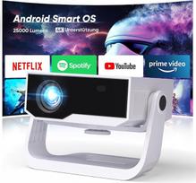 Išmanusis projektorius, palaikantis 4K, "Android 11", "Full HD 1080P", 25000 liumenų, "WiFi 6" ir BT 5.2, 120° reguliuojamas stovas, elektrinis fokusavimas, geometrijos korekcija, namų kino projektorius, skirtas "Switch"/PS5