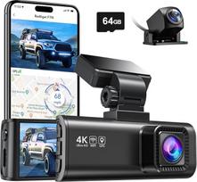 REDTIGER F7N 4K Dash Cam su WiFi GPS priekinė 4K/2.5K ir galinė 1080P prietaisų kameros, apima 64G kortelę, 3,18 colių kamera automobiliams, 170° plataus kampo prietaisų kameros automobiliams, parkavimo monitorius, palaiko maksimalią 256GB talpą