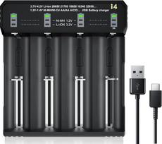 "MiBoxer 18650" išmanusis akumuliatorių įkroviklis 4 krypčių universalus akumuliatorių įkroviklis su LCD ekranu, skirtas 18650 18500 18350 17670 17500 16340 14500 10440 20700 3,7 V Li-ion NI-MH NI-Cd C AAA AA AA