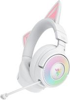 "Razer Kraken Kitty V3 Pro" - belaidės RGB "Kitty" ausinės žaidimams - reaktyvios transliacijos katės ausys - "Triforce" 40 mm garsiakalbis - "Hyperspeed" belaidis ryšys ir "Bluetooth" - THX erdvinis garsas | Balta