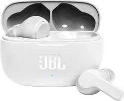 Baltos spalvos "JBL Wave 200 TWS True Wireless In-Ear Bluetooth" ausinės - belaidės ausinės su įmontuotu mikrofonu - muzikos transliacija iki 20 valandų - su įkrovimo dėklu