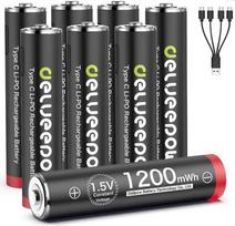 Delyeepow USB-C AAA baterijos Ličio įkraunamos 1,5 V 1200 mWh USB įkraunamos AAA baterijos su 4-in-1 USB-C įkrovimo kabeliu, 1 val. greitasis įkrovimas, 1500 ciklų, 8 vnt. pakuotė