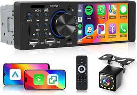Hodozzy 1 DIN automobilinis radijas su 4 colių ekranu, "Carplay Android Car", palaiko "Bluetooth 5.2", FM radiją, greitąjį įkrovimą, USB/TF/AUX Mirror Link EQ SWC, galinio vaizdo kamerą