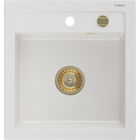 Mexen Vito granito kriauklė 1-skyrius 520 x 490 mm, balta, sifonas auksinis - 6503521000-20-G
