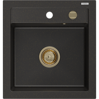 Mexen Vito granitinė vienos plautuvės kriauklė 520 x 490 mm, juoda/auksinė metaliko, auksinis sifonas - 6503521000-75-G