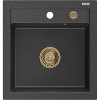 Mexen Vito vienos kameros granito kriauklė 520 x 490 mm, juoda dėmėta, auksinė sifono apdaila - 6503521000-76-G