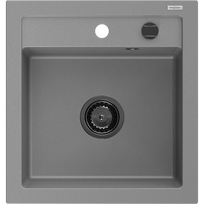 Mexen Vito granitinė vienos kameros kriauklė 520 x 490 mm, pilka, juodas sifonas - 6503521000-71-B