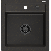 Mexen Vito granitinis kriauklė vienos sekcijos 520 x 490 mm, juoda/auksinė metalika, juodas sifonas - 6503521000-75-B