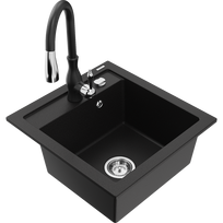 Mexen Vito vienos kameros granito kriauklė su virtuvės maišytuvu Savita, juodas - 6503-77-672601-70