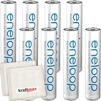 "Kraftmax" 8 pakuotės "Panasonic eneloop" AAA/mikro baterijos - naujausios kartos didelio našumo įkraunamos baterijos "Kraftmax" akumuliatorių dėžutėse V5, 8 vnt.