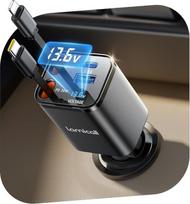 "Lamicall 4-in-1" cigarečių žiebtuvėlio USB C automobilinis įkroviklis - [50% mažas] [įtampos rodmuo] 69W USB adapterio automobilinis greitasis įkroviklis su ištraukiamu C tipo kabeliu, 24/12V automobilinis įkroviklis iPhone/Samsung