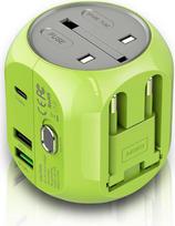 "Milool" adapterio kištukinis lizdas visame pasaulyje Universalus kelionių adapterio kištukas su QC3.0 greitojo įkrovimo C tipo ir 2 USB (US/EU/UK/AU) 30 W daugiafunkcinis kelionių įkroviklis, skirtas daugiau kaip 150 šalių (žalias)