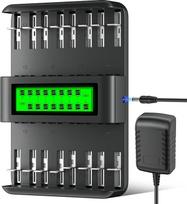 "Mspalocell" 16 lizdų įkroviklis 1,2 V AA/AAA/C/D įkraunamoms baterijoms (NI-Mh/NI-CD), LCD ekranas, nepriklausomas / mišrus įkrovimas, 12 V / 2 A įvesties įkroviklis (įkroviklis)