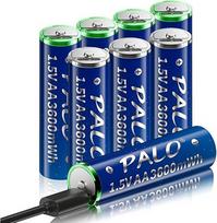 "Mspalocell" USB-C ličio AA baterijos, įkraunamos 1,5 V 3600 mWh, greitai įkraunamos AA baterijos su keliais C tipo įkrovimo kabeliais, mažo savaiminio išsikrovimo, su įkrovimo lemputėmis, 8 vnt.