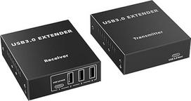 "PremiumCord" 4 prievadų USB 3.0 ilgintuvas per Cat5e/Cat6/Cat6A iki 100 m, 5Gb/s, RJ45, Ethernet, metalinis korpusas, juodas