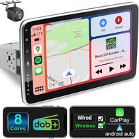 Android Car Radio with Navigation 10 Inch Screen Built-in DAB+ Wireless CarPlay & Wireless Android Car 1 DIN Car Radio Touch Display with Bluetooth 8 Core 2 + 32G 4G WiFi GPS AM/FM RDS Reversing