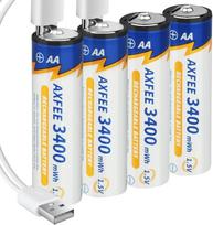 AXFEE įkraunama ličio AA baterija, 4 1,5 V 3400 mWh USB-C AA ličio baterijų pakuotė su įkrovimo kabeliu "2-in-1", ličio jonų įkraunamos AA baterijos, 1H greitasis įkrovimas, 1500 ciklų