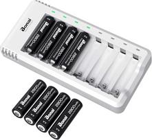 BONAI baterijų įkroviklis AA AAA NI-MH NI-Cd baterijų įkroviklis LED ekranas USB greito įkrovimo baterijų įkroviklis su AA baterija 2800 mAh, 8 vnt.