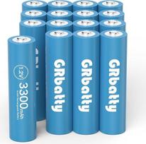 GRbatty AA įkraunama baterija NI-MH, 3300 mAh, patvari, 1,2 V, 1200 ciklų Įkraunamos AA baterijos ir verslo prietaisai, 16 vnt., skirtos buičiai